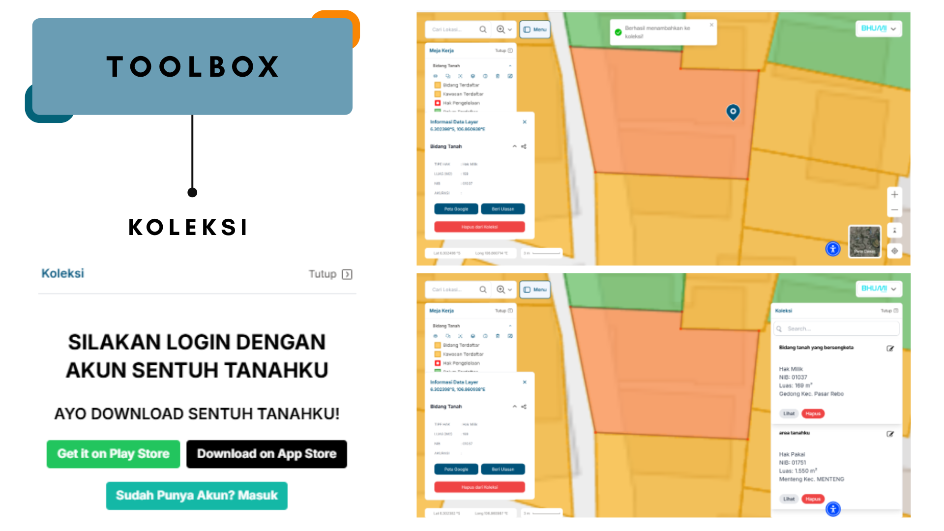 Gambar fitur toolbox di aplikasi BHUMI ATR/BPN