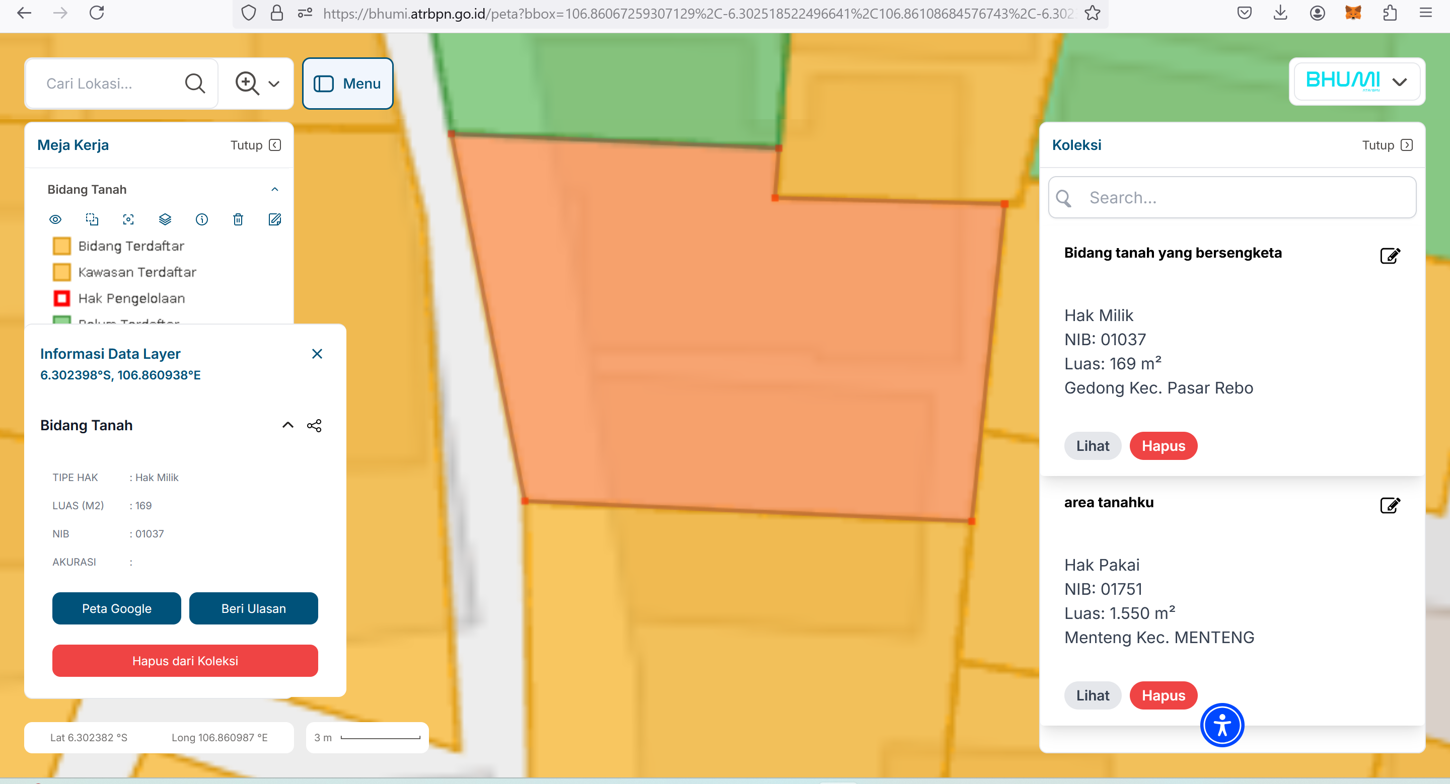 Gambar fitur koleksi peta aplikasi BHUMI ATR/BPN
