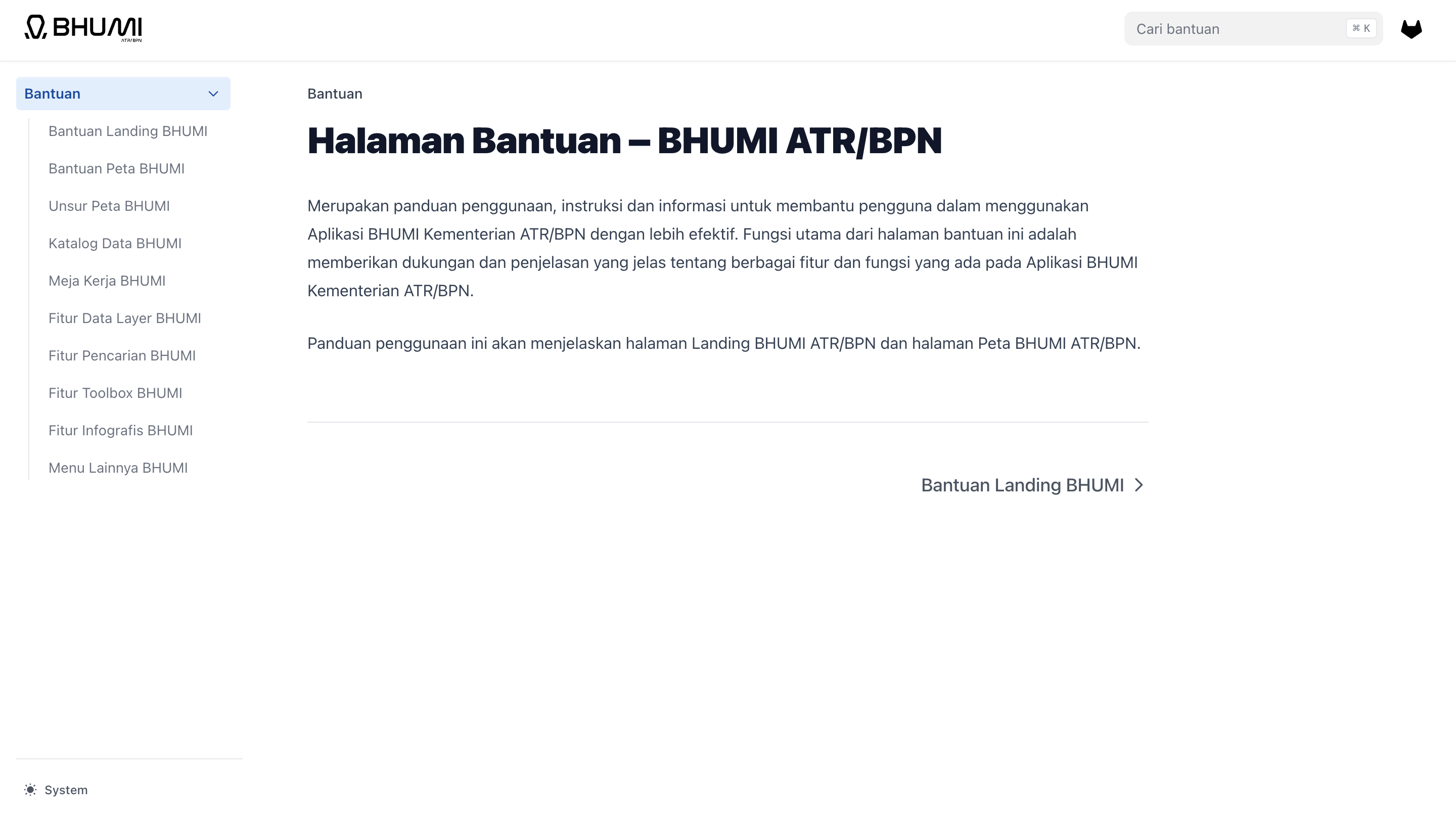 Gambar halaman bantuan peta aplikasi BHUMI ATR/BPN