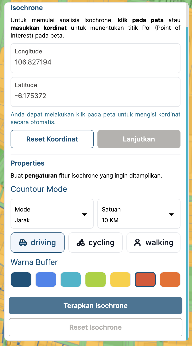 Gambar fitur isochrone warna buffer peta aplikasi BHUMI ATR/BPN