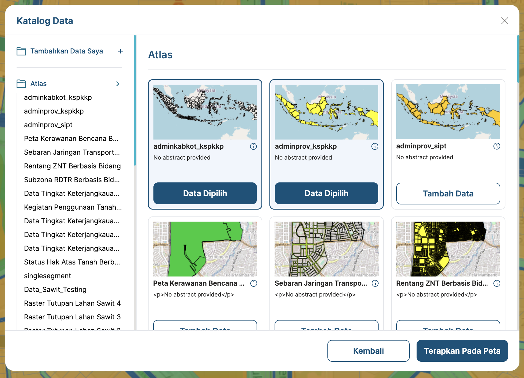 Gambar tambah data Atlas peta aplikasi BHUMI ATR/BPN