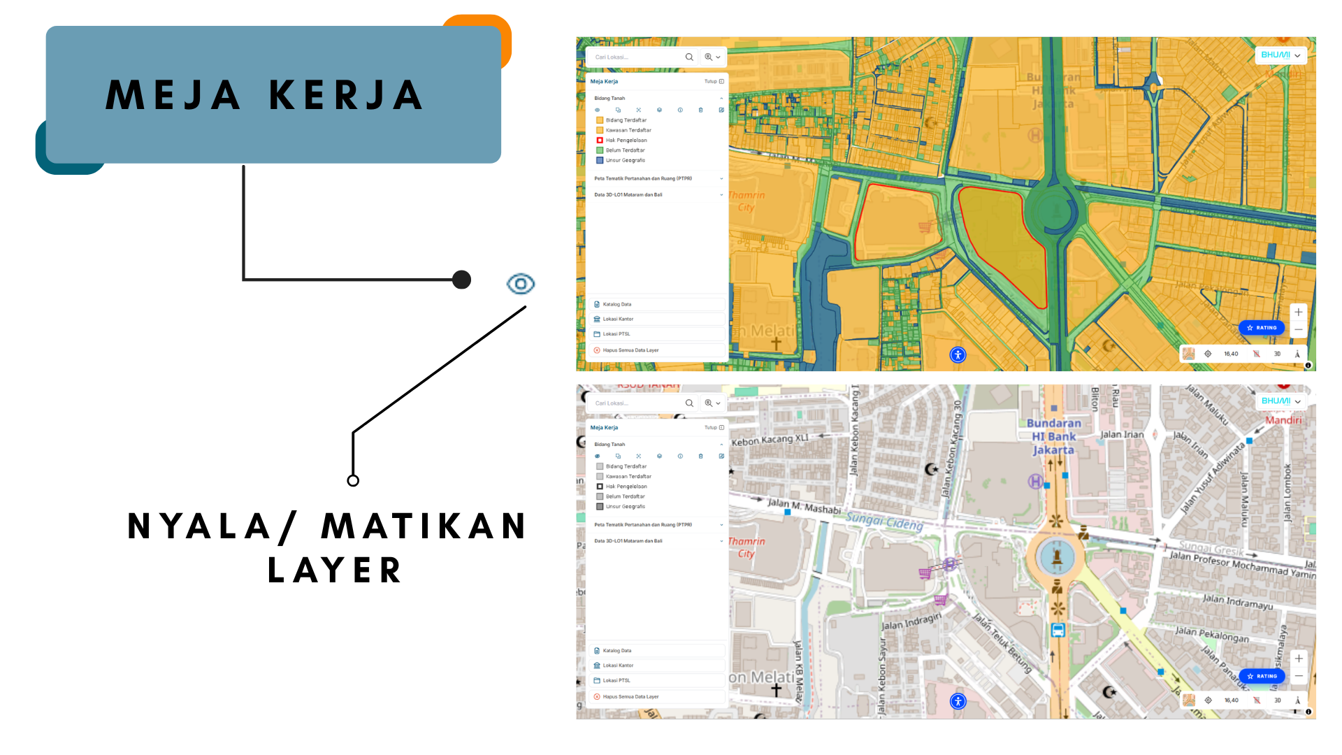 Gambar fitur nyala/matikan layer pada peta aplikasi BHUMI ATR/BPN