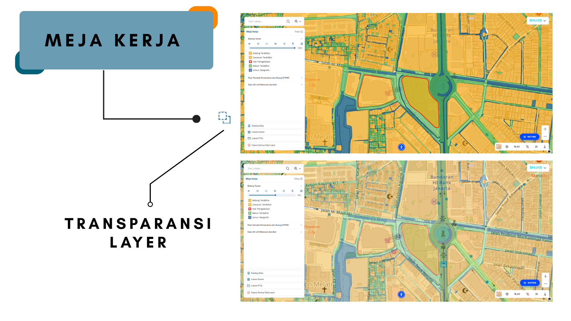 Gambar fitur transparansi layer pada peta aplikasi BHUMI ATR/BPN
