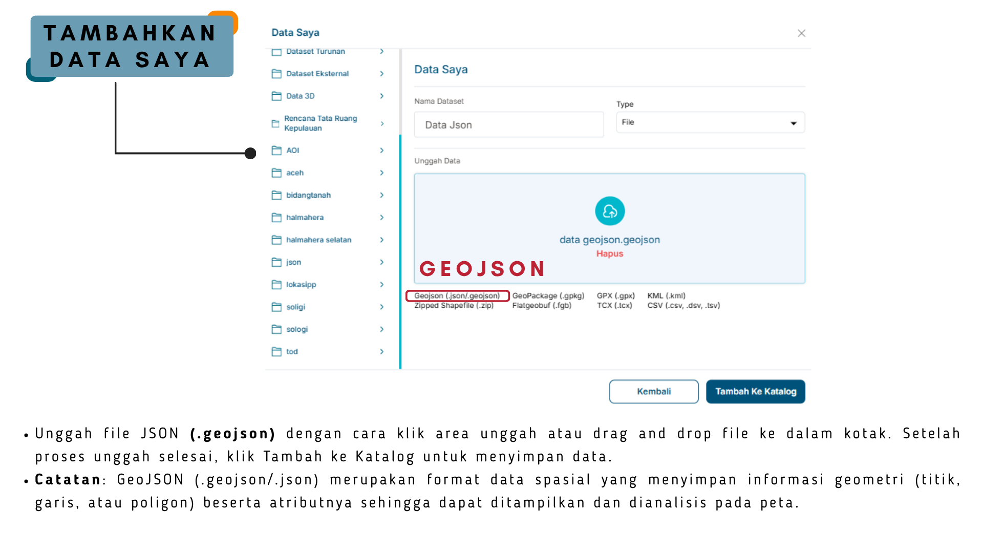 Gambar menu Tambahkan Data Saya (Geojson) pada peta aplikasi BHUMI ATR/BPN