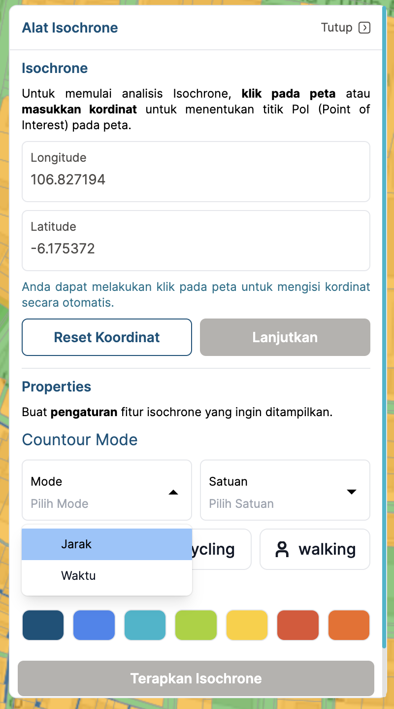 Gambar fitur mode isochrone peta aplikasi BHUMI ATR/BPN