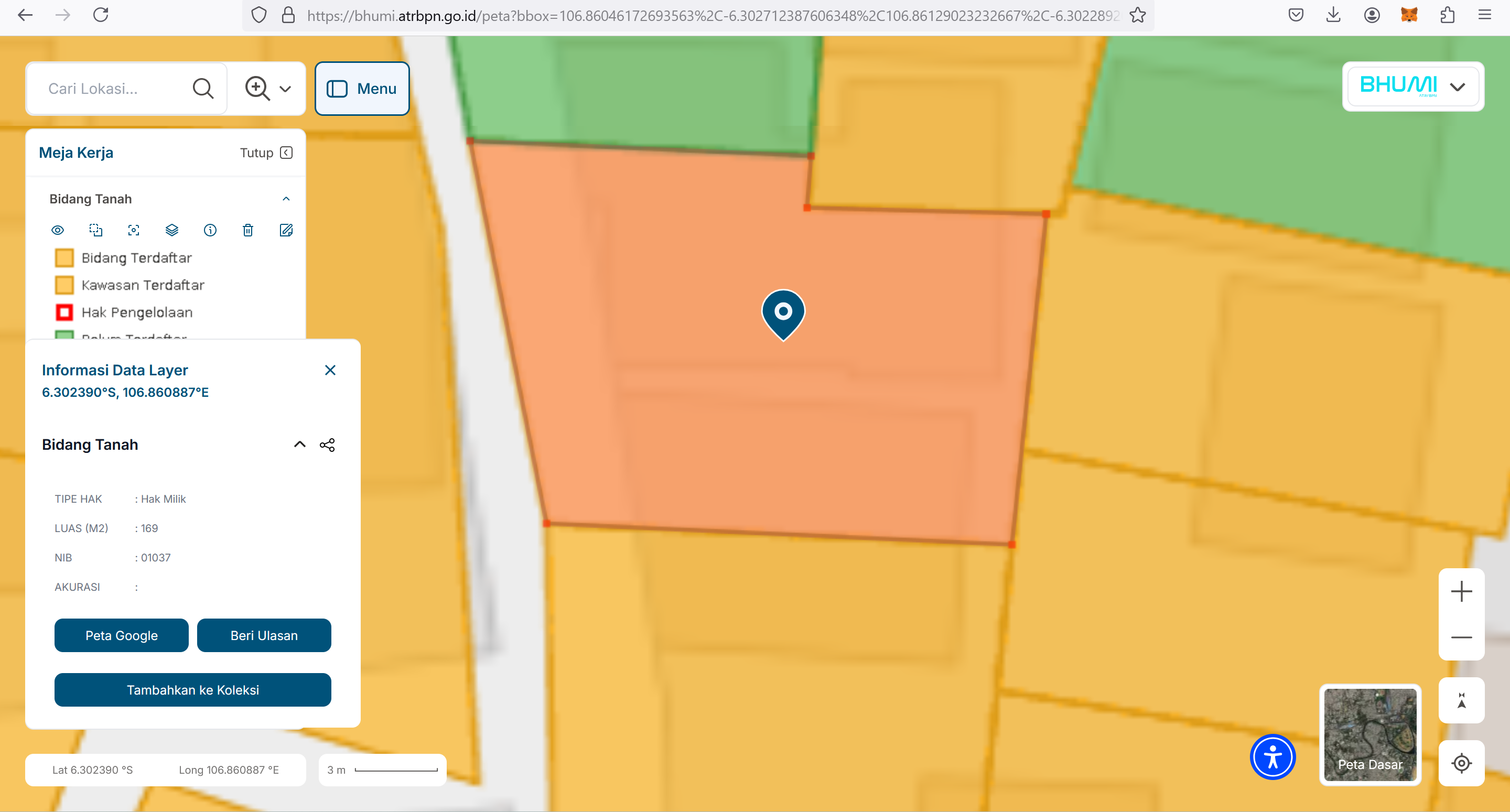 Gambar fitur koleksi peta aplikasi BHUMI ATR/BPN