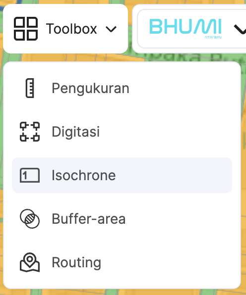 Gambar fitur isochrone peta aplikasi BHUMI ATR/BPN