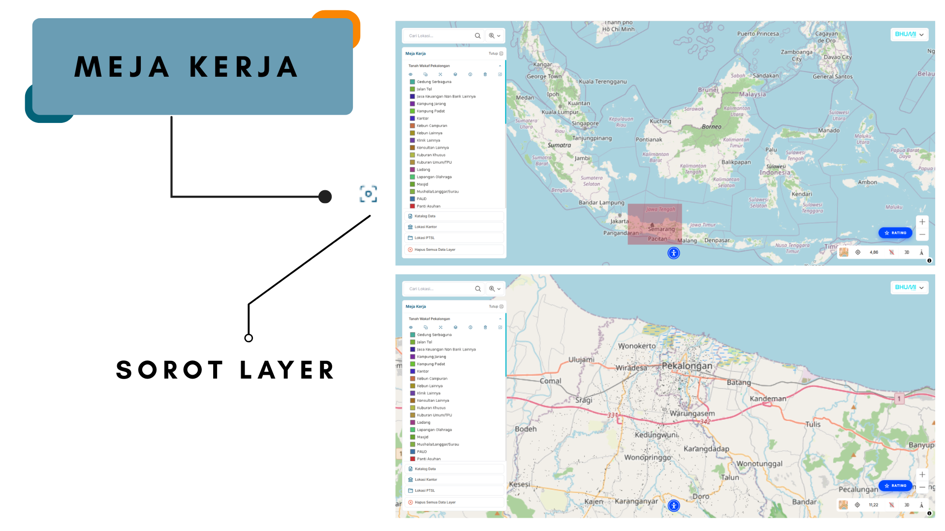Gambar fitur transparansi layer pada peta aplikasi BHUMI ATR/BPN