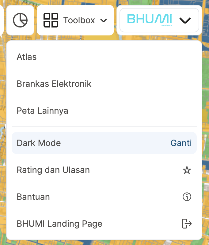 Gambar menu dark mode peta aplikasi BHUMI ATR/BPN