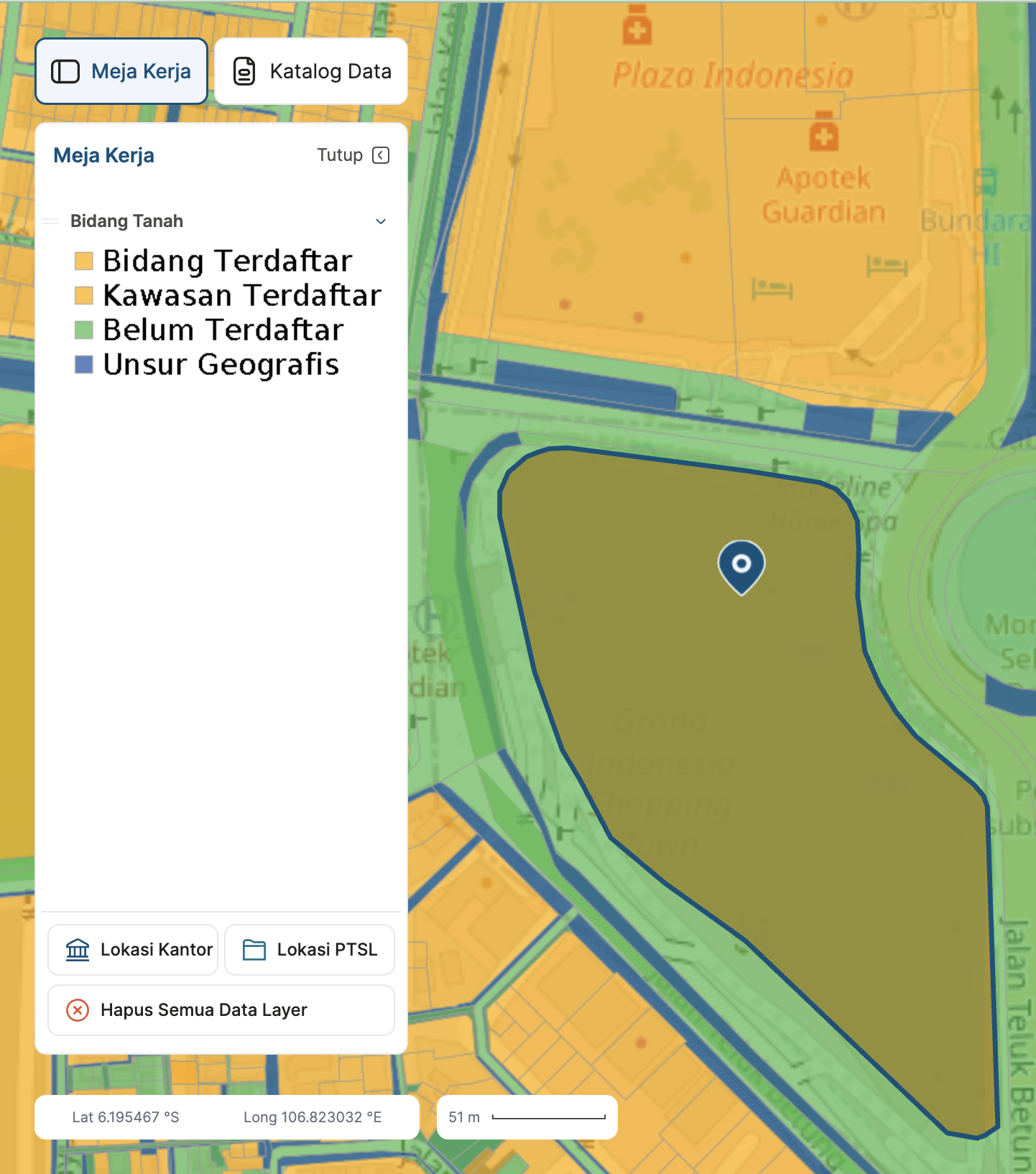 Gambar highlighted data layer peta aplikasi BHUMI ATR/BPN