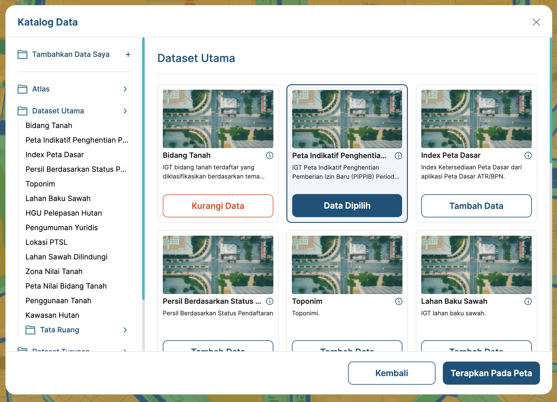 Gambar tambah dataset utama peta aplikasi BHUMI ATR/BPN